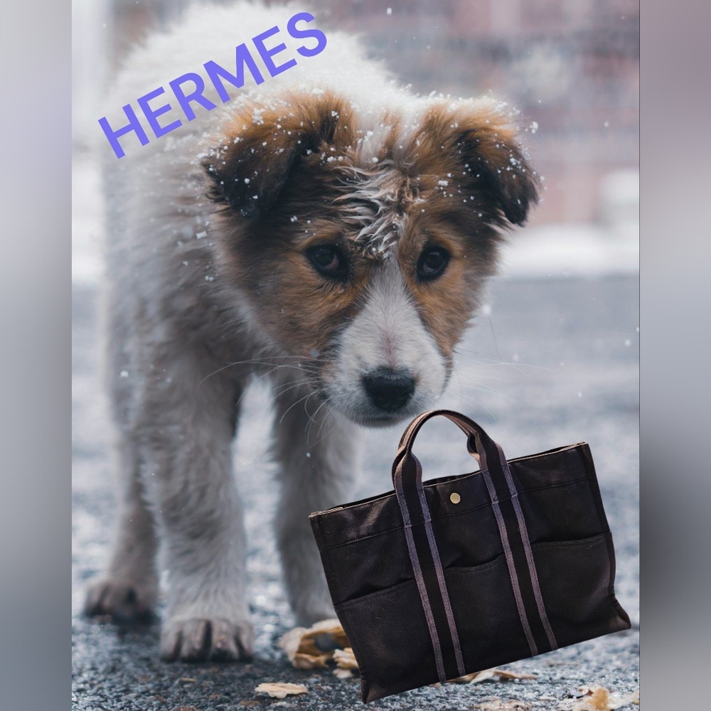 Hermes Authentic Canvas Dual Striped Cotton Tote Bag